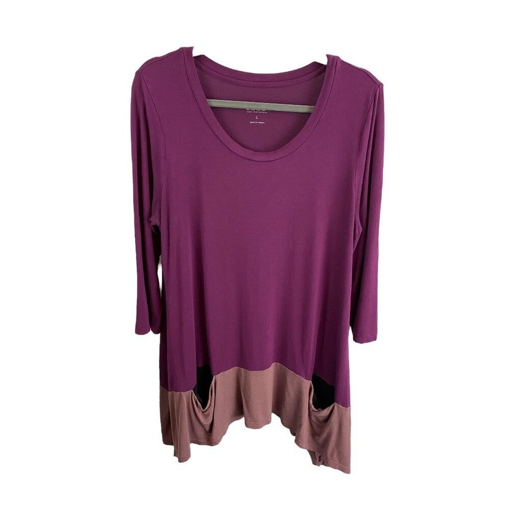 Large LOGO by Lori Goldstein Purple Soft Womens Color Block Tunic Top Pockets